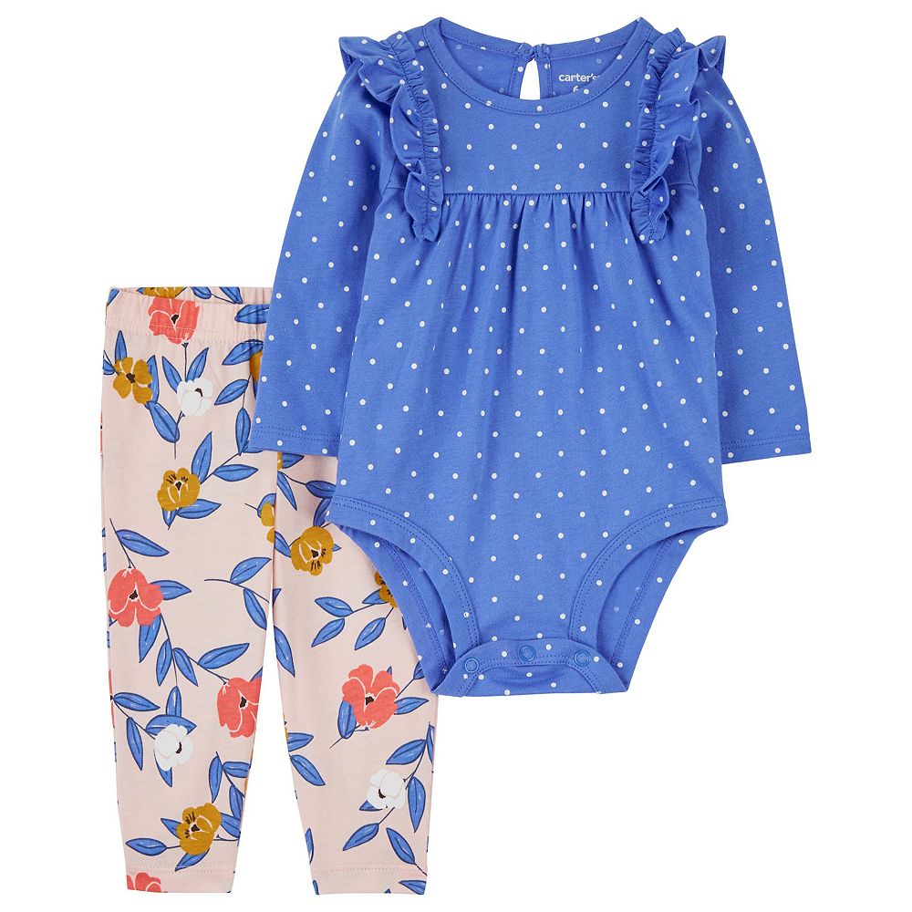 Carter's 2pc Baby Girl Long-Sleeve Bow Bodysuit & Black Pants Set main image 1