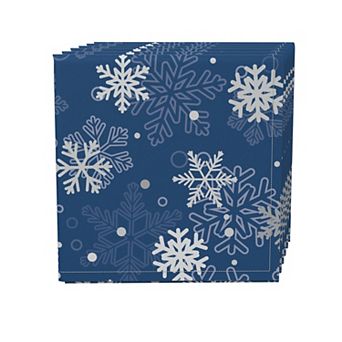 Napkin Set, 100% Polyester, Set of 4, 18x18", Winter Blue Snowflakes