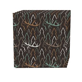 Napkin Set, 100% Polyester, Set of 4, 18x18", Deer in Trees