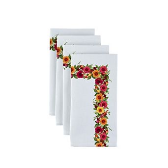 Napkin Set, 100% Polyester, Set of 4, 18x18", Red and Yellow Roses Garland