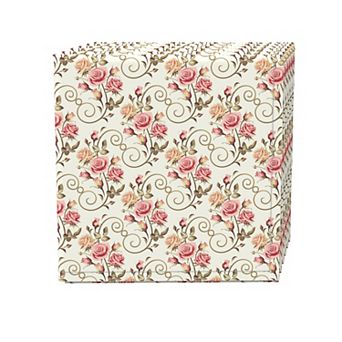 Napkin Set, 100% Polyester, Set of 4, 18x18", Roses & Swirls