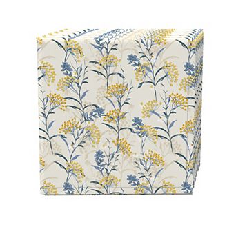 Napkin Set, 100% Polyester, Set of 4, 18x18", Yellow Berries with Flowers