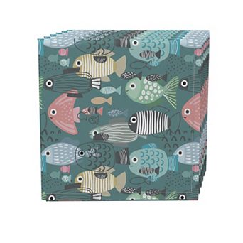 Napkin Set, 100% Polyester, Set of 4, 18x18", Abstract Fish