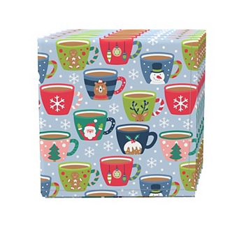 Napkin Set, 100% Polyester, Set of 4, 18x18", Holiday Hot Cocoa Mugs
