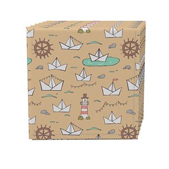 Napkin Set, 100% Polyester, Set of 4, 18x18", Nautical Doodle Drawing