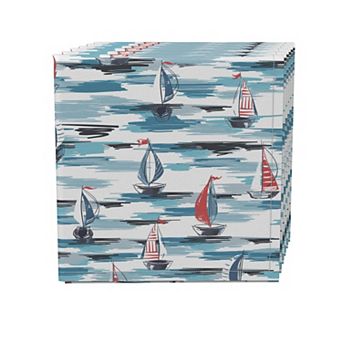 Napkin Set, 100% Polyester, Set of 4, 18x18", Brush Stroke Sailboats