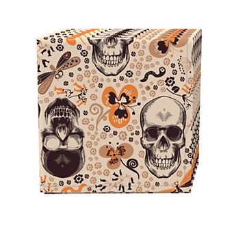 Napkin Set, 100% Polyester, Set of 4, 18x18", Retro Skulls & Flowers