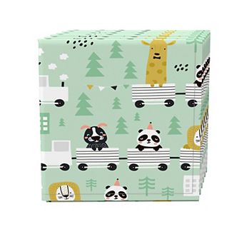 Napkin Set, 100% Polyester, Set of 4, 18x18", Hand Drawn Animals on Trains