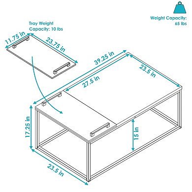 Sunnydaze Industrial Coffee Table with Removable Serving Tray - 16 in H
