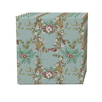 Napkin Set, 100% Polyester, Set of 4, 18x18", Botanical Sketch Garland