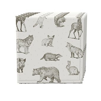 Napkin Set, 100% Polyester, Set of 4, 18x18", Hand Drawn Wild Animals