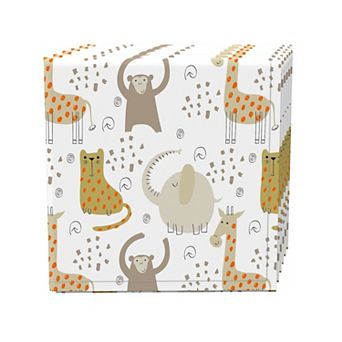 Napkin Set, 100% Polyester, Set of 4, 18x18", Jungle Animals Drawing