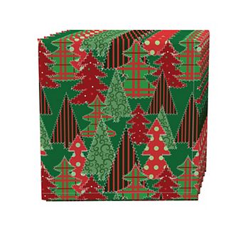 Napkin Set, 100% Polyester, Set of 4, 18x18", Christmas Tree Patchwork