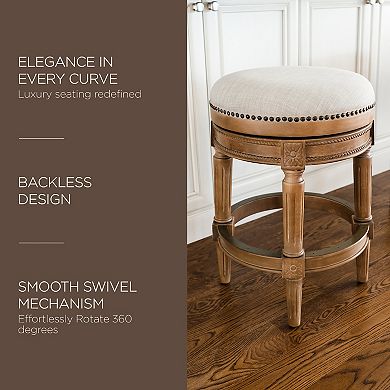 Maven Lane Pullman Backless Counter Stool In Weathered Oak Finish W/ Sand Color Fabric Upholstery