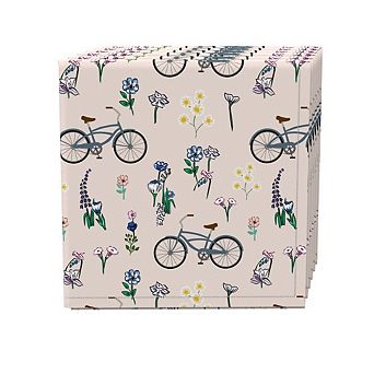 Napkin Set, 100% Polyester, Set of 4, 18x18", Bike Ride in Flowers