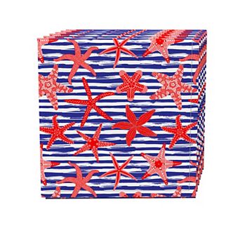 Napkin Set, 100% Polyester, Set of 4, 18x18", Nautical Starfish Stripe