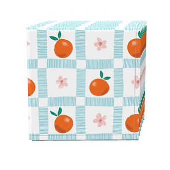 Napkin Set, 100% Polyester, Set of 4, 18x18", Summer Orange & Floral Check