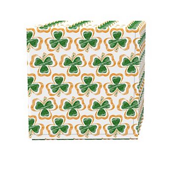 Napkin Set, 100% Polyester, Set of 4, 18x18", Stenciled Orange & Green Shamrocks