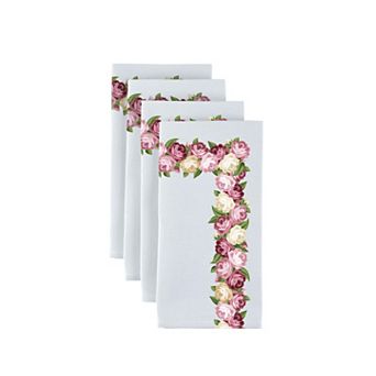 Napkin Set, 100% Polyester, Set of 4, 18x18", Peonies Garland