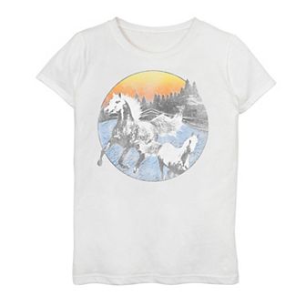 Girls 7-16 Horses Sunset Graphic Tee