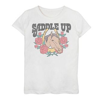 Girls 7-16 Trendy Saddle Up Floral Horse Graphic Tee