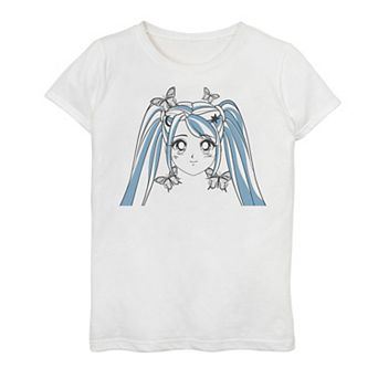 Girls 7-16 Anime Girl With Butterflies Graphic Tee