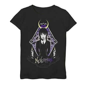 Girls 7-16 Wednesday Adams Nevermore Moon Ravens And Candles Graphic Tee