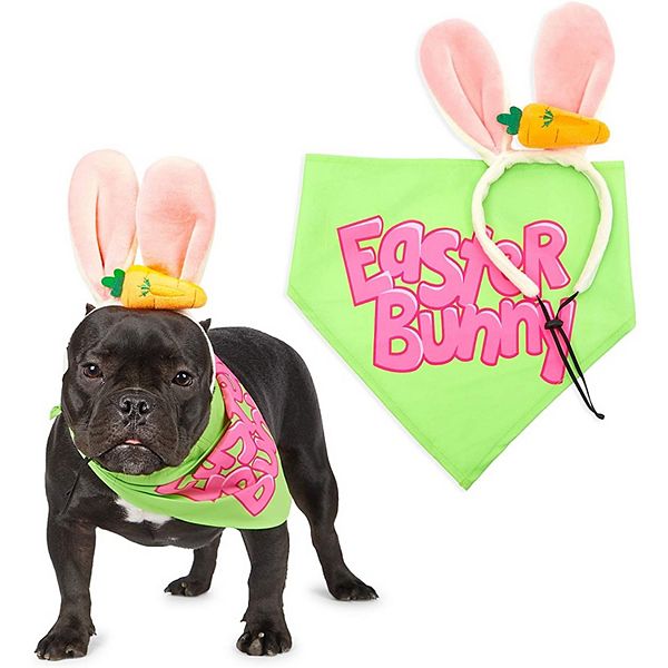 Dog Easter Clothes Costume, Bunny Ears and Bandana for Med to Large (2  Piece Set)