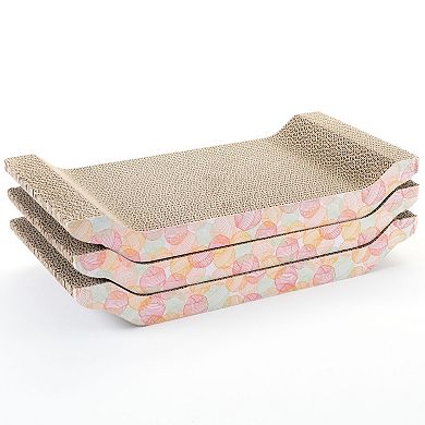 3pc Cat Scratcher Bed Reversible Corrugated Cardboard Scratching Pad 16x8x2.5 In