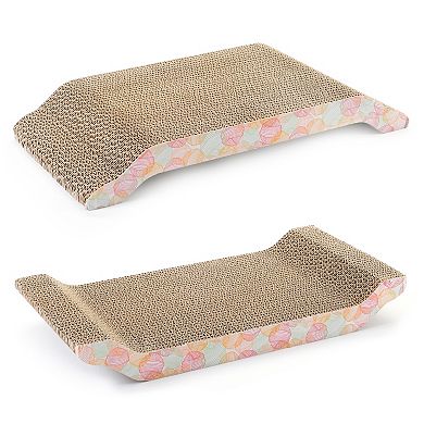 3pc Cat Scratcher Bed Reversible Corrugated Cardboard Scratching Pad 16x8x2.5 In