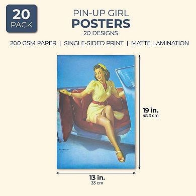 Pin-Up Girl Posters, Vintage Inspired Wall Art (13 x 19 In, 20 Pack)