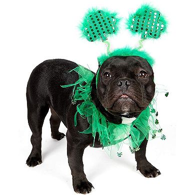2x St. Patrick's Day Dog Costume Shamrock Headband & Tutu for Med to Large Pets