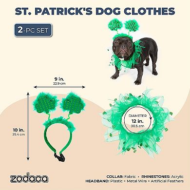 2x St. Patrick's Day Dog Costume Shamrock Headband & Tutu for Med to Large Pets
