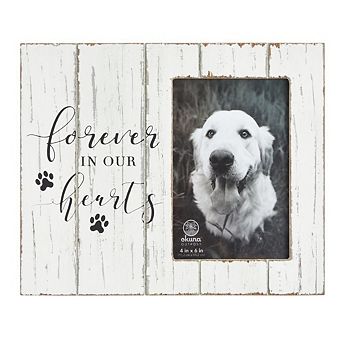 Rustic Dog Memorial Picture Frame for 4x6 Photo, Forever In Our Hearts (White, 9.5 x 8 in