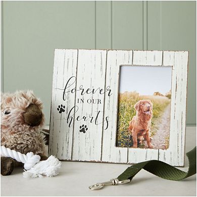 Rustic Dog Memorial Picture Frame for 4x6 Photo, Forever In Our Hearts (White, 9.5 x 8 In)