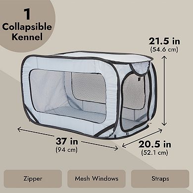 Collapsible Dog Kennel Crate, Pop-Up Travel Crate for (37 x 20.5 x 21.5 In)