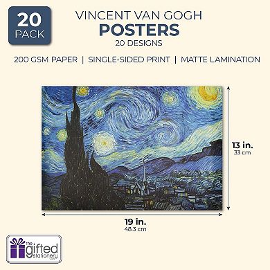 Vincent Van Gogh Art Posters for Wall Decor, Office, Dorm (13x19 In, 20 Pack)