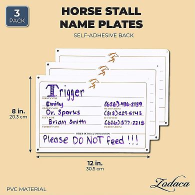 Horse Stall Name Plate, Dry Erase Sign for Stables (12 x 8 In, 3 Pack)