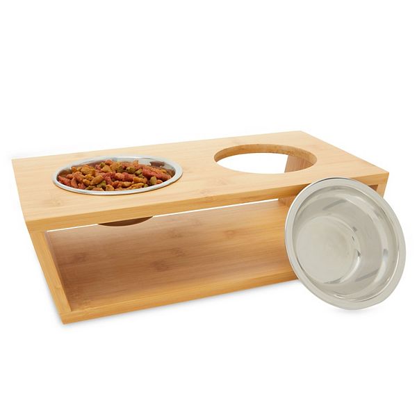3 Piece Dog and Cat Food and Water Bowl Set with Wood Feeder Stand (4.5