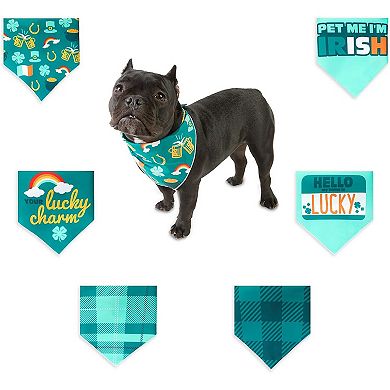 St Patricks Bandana Set for Dogs, Irish Dog Costumes Accessories (Green, 6 Pack)