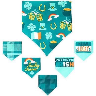 St Patricks Bandana Set for Dogs, Irish Dog Costumes Accessories (Green, 6 Pack)