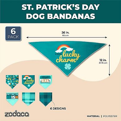 St Patricks Bandana Set for Dogs, Irish Dog Costumes Accessories (Green, 6 Pack)