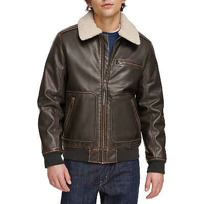 Big Tall Levi s Faux Leather Aviator Bomber Jacket with Sherpa Collar