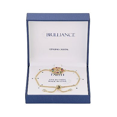 Brilliance 14k Gold Flash Plated Multicolored Crystal Open Cross Bolo Bracelet