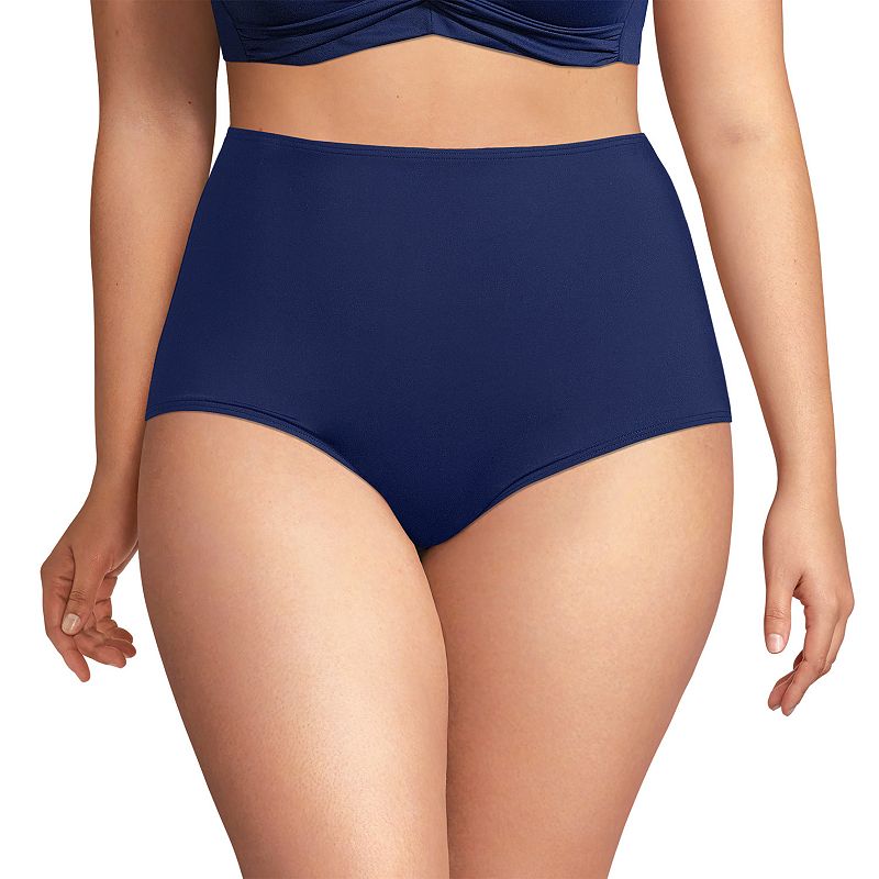 Plus Size Lands' End Chlorine Resistant Tummy Control Tugless High Waisted Bikini Swim Bottoms, Women's, Size: 3XL, Deep  Blue
