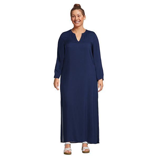 Plus Size Lands' End Solid Maxi Swimdress Cover-Up