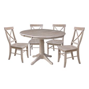 International Concepts Round Extension Dining Table & Chair 5 pc Set