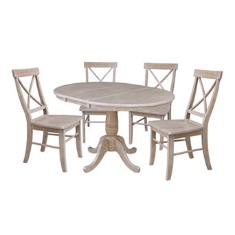 International Concepts Gray Taupe Round Extension Dining Table & Chair 5 pc Set