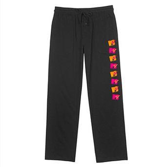 Men's MTV Orange and Pink Line Logo Pajama Pants
