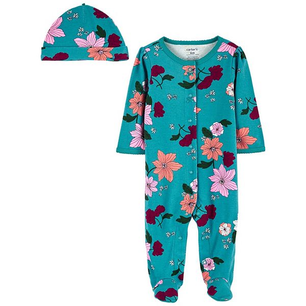 Baby Girl Carter's 2Piece Floral SnapUp Sleep & Play Pajama and Hat Set